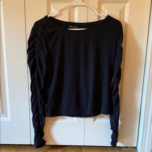 Athleta Black Long Sleeve Ruched Crop Blouse